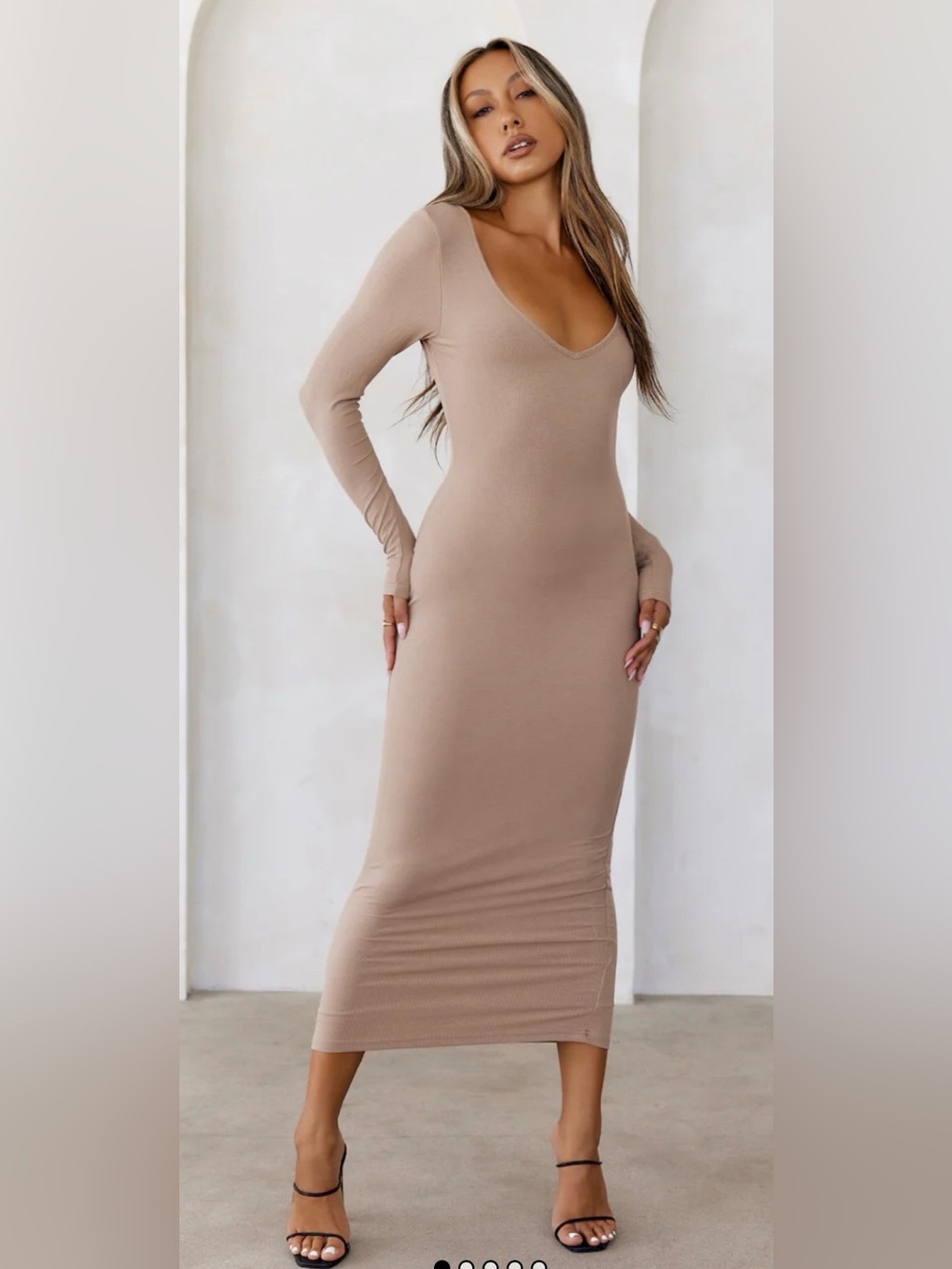 NWT Base By Hello Molly The Must Own Long Sleeve Ribbed Midi Dress in Latte M